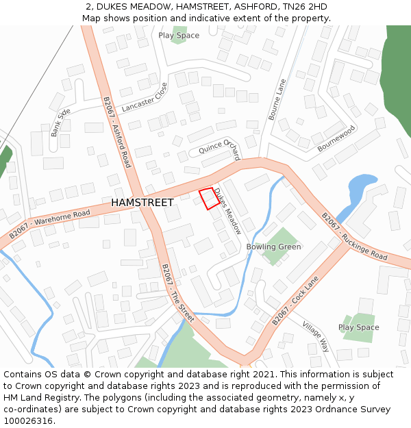 2, DUKES MEADOW, HAMSTREET, ASHFORD, TN26 2HD: Location map and indicative extent of plot