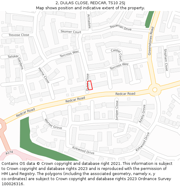 2, DULAS CLOSE, REDCAR, TS10 2SJ: Location map and indicative extent of plot