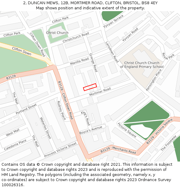 2, DUNCAN MEWS, 12B, MORTIMER ROAD, CLIFTON, BRISTOL, BS8 4EY: Location map and indicative extent of plot