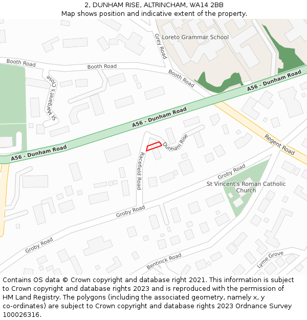 2, DUNHAM RISE, ALTRINCHAM, WA14 2BB: Location map and indicative extent of plot