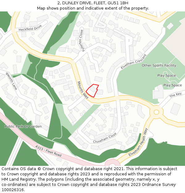 2, DUNLEY DRIVE, FLEET, GU51 1BH: Location map and indicative extent of plot