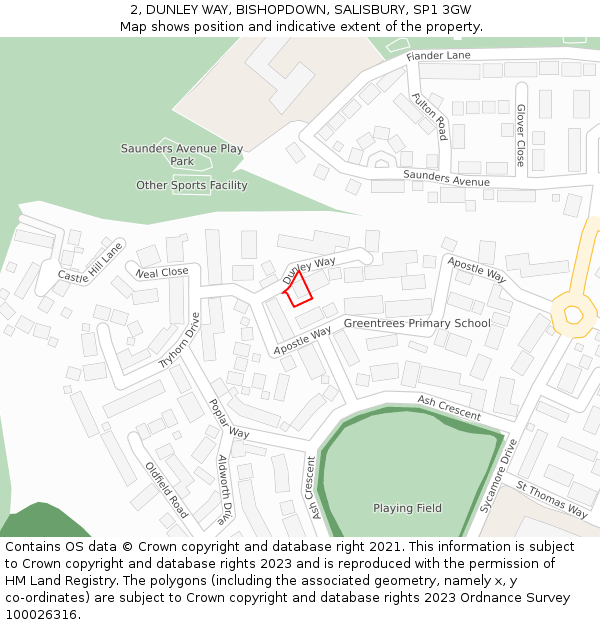2, DUNLEY WAY, BISHOPDOWN, SALISBURY, SP1 3GW: Location map and indicative extent of plot