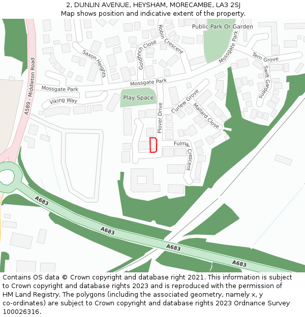 2, DUNLIN AVENUE, HEYSHAM, MORECAMBE, LA3 2SJ: Location map and indicative extent of plot