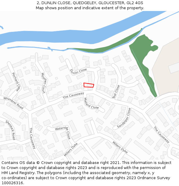 2, DUNLIN CLOSE, QUEDGELEY, GLOUCESTER, GL2 4GS: Location map and indicative extent of plot