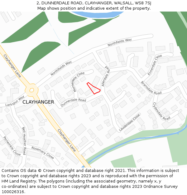 2, DUNNERDALE ROAD, CLAYHANGER, WALSALL, WS8 7SJ: Location map and indicative extent of plot