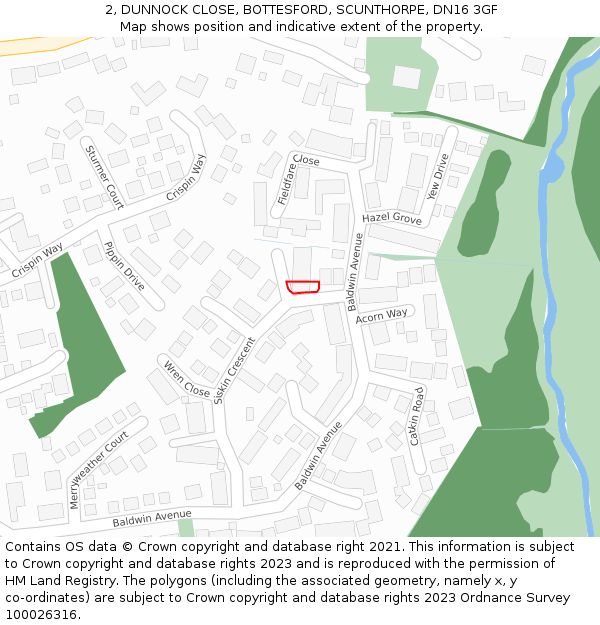 2, DUNNOCK CLOSE, BOTTESFORD, SCUNTHORPE, DN16 3GF: Location map and indicative extent of plot