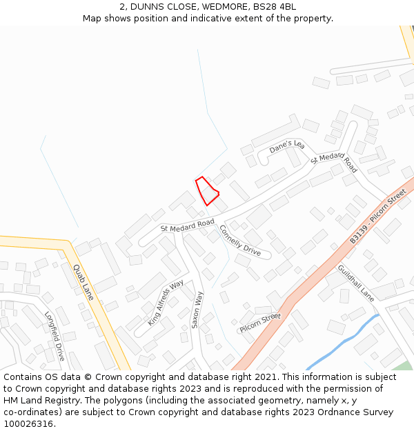 2, DUNNS CLOSE, WEDMORE, BS28 4BL: Location map and indicative extent of plot