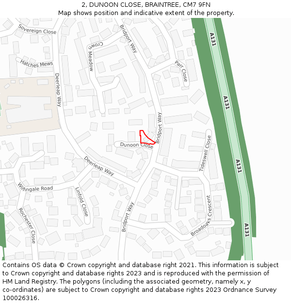 2, DUNOON CLOSE, BRAINTREE, CM7 9FN: Location map and indicative extent of plot