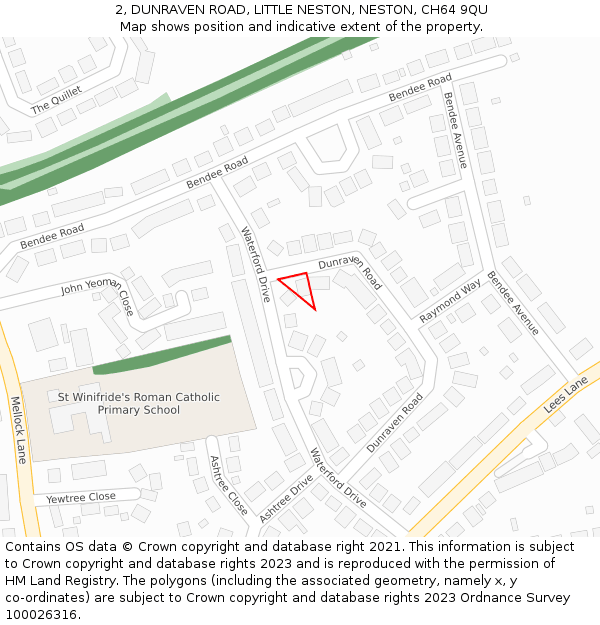 2, DUNRAVEN ROAD, LITTLE NESTON, NESTON, CH64 9QU: Location map and indicative extent of plot