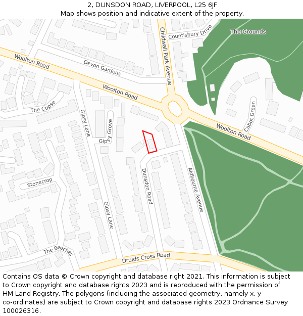 2, DUNSDON ROAD, LIVERPOOL, L25 6JF: Location map and indicative extent of plot