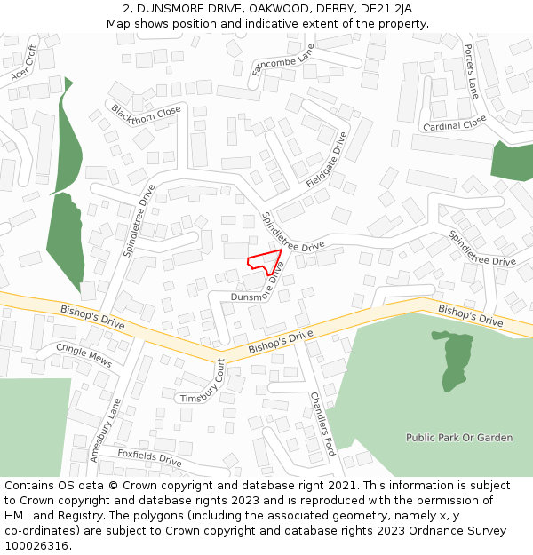 2, DUNSMORE DRIVE, OAKWOOD, DERBY, DE21 2JA: Location map and indicative extent of plot