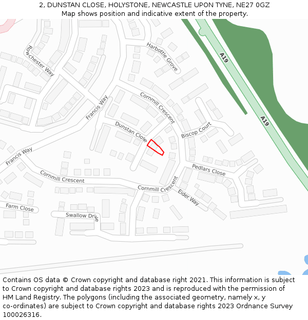 2, DUNSTAN CLOSE, HOLYSTONE, NEWCASTLE UPON TYNE, NE27 0GZ: Location map and indicative extent of plot