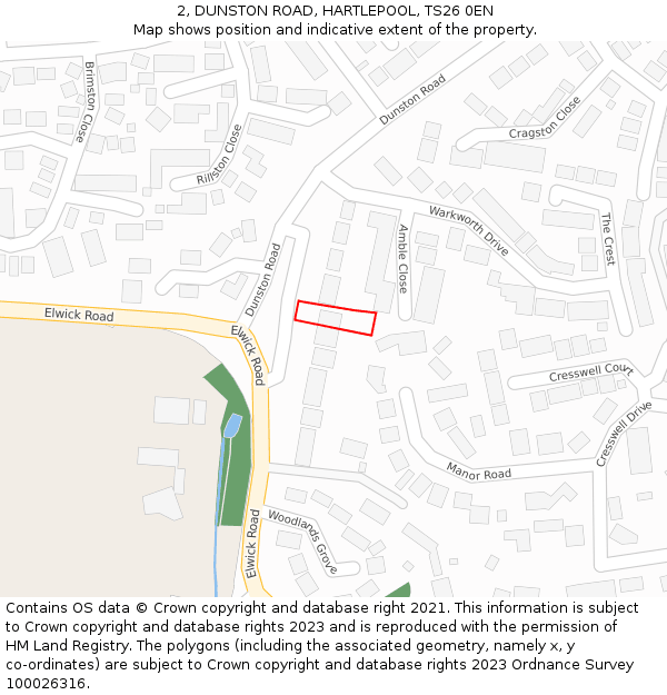 2, DUNSTON ROAD, HARTLEPOOL, TS26 0EN: Location map and indicative extent of plot