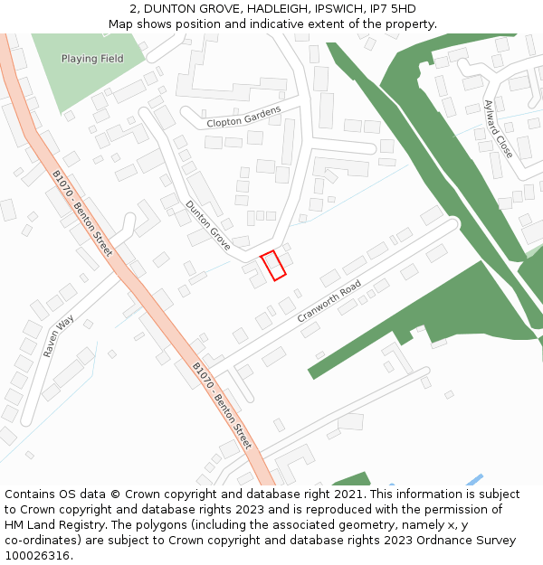 2, DUNTON GROVE, HADLEIGH, IPSWICH, IP7 5HD: Location map and indicative extent of plot