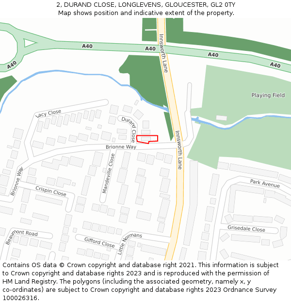 2, DURAND CLOSE, LONGLEVENS, GLOUCESTER, GL2 0TY: Location map and indicative extent of plot