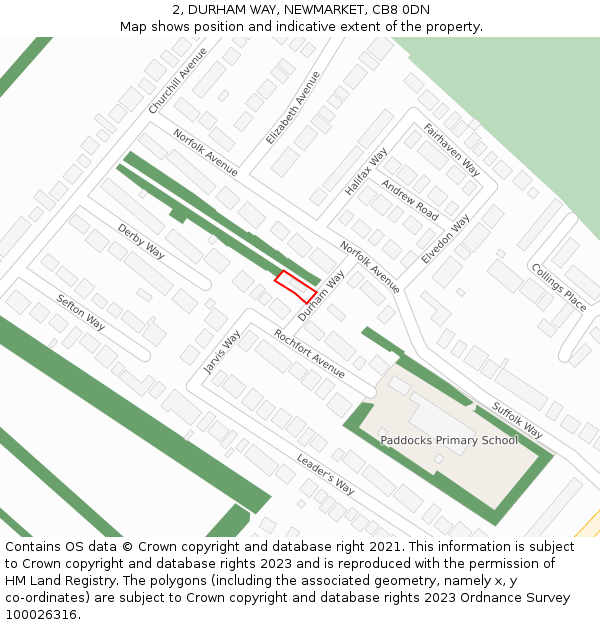 2, DURHAM WAY, NEWMARKET, CB8 0DN: Location map and indicative extent of plot