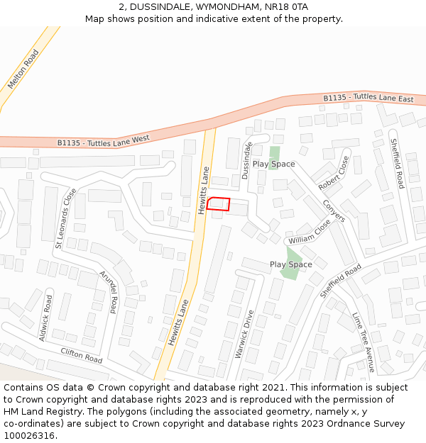 2, DUSSINDALE, WYMONDHAM, NR18 0TA: Location map and indicative extent of plot