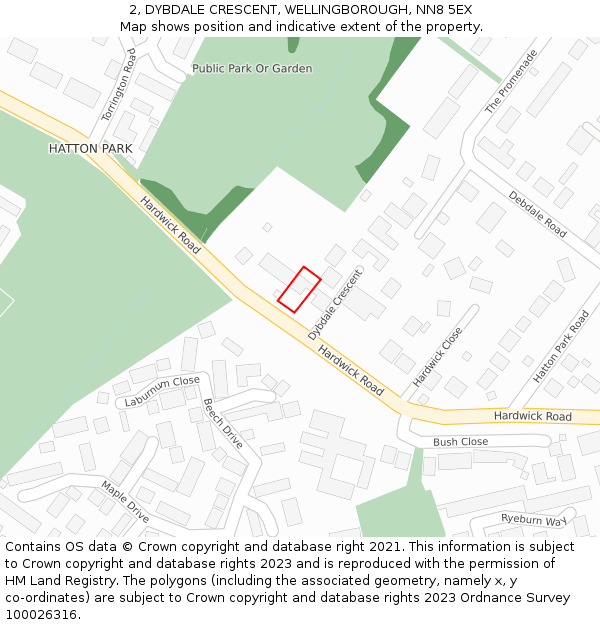 2, DYBDALE CRESCENT, WELLINGBOROUGH, NN8 5EX: Location map and indicative extent of plot