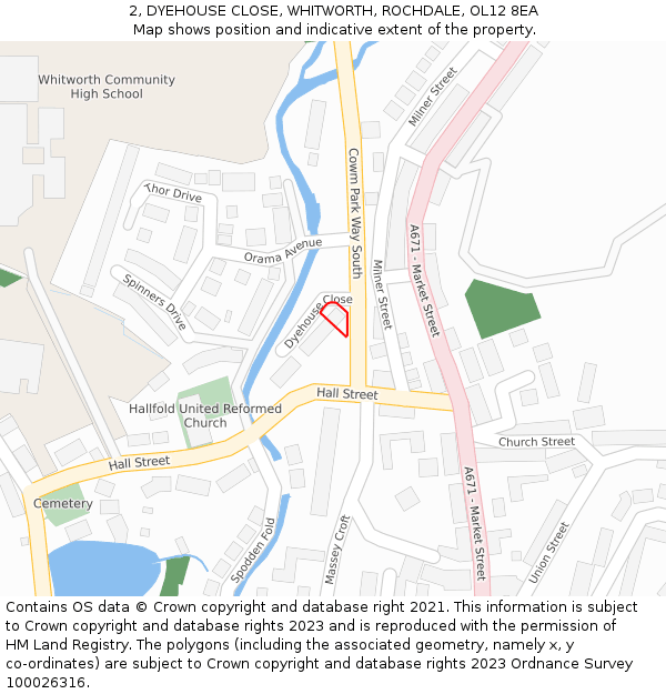 2, DYEHOUSE CLOSE, WHITWORTH, ROCHDALE, OL12 8EA: Location map and indicative extent of plot