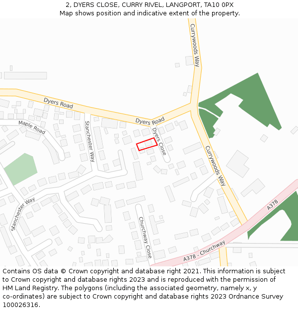 2, DYERS CLOSE, CURRY RIVEL, LANGPORT, TA10 0PX: Location map and indicative extent of plot