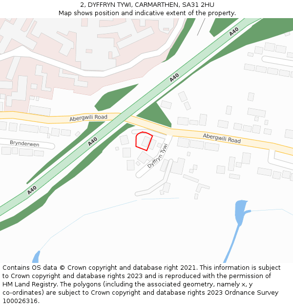 2, DYFFRYN TYWI, CARMARTHEN, SA31 2HU: Location map and indicative extent of plot