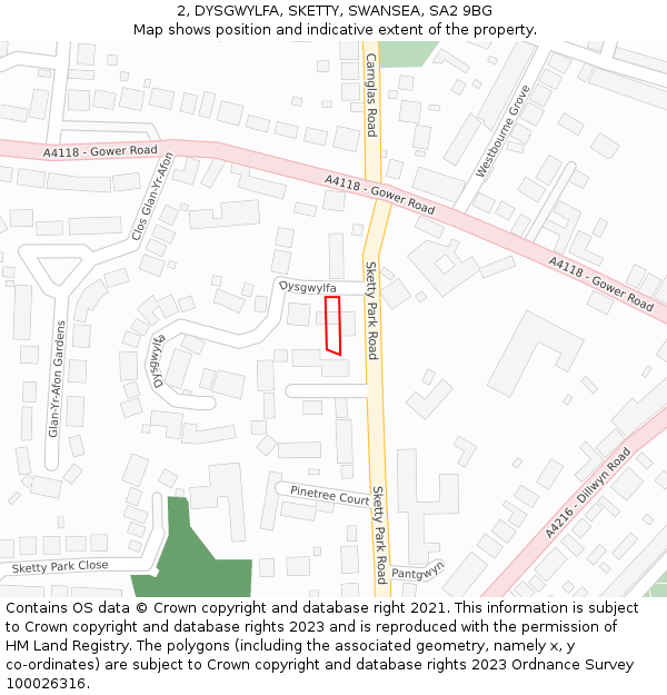 2, DYSGWYLFA, SKETTY, SWANSEA, SA2 9BG: Location map and indicative extent of plot