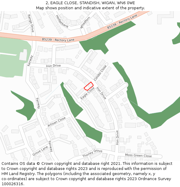 2, EAGLE CLOSE, STANDISH, WIGAN, WN6 0WE: Location map and indicative extent of plot