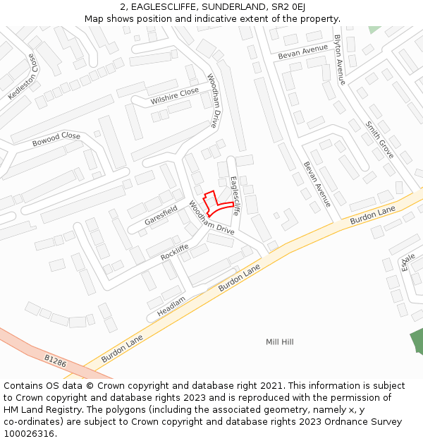 2, EAGLESCLIFFE, SUNDERLAND, SR2 0EJ: Location map and indicative extent of plot