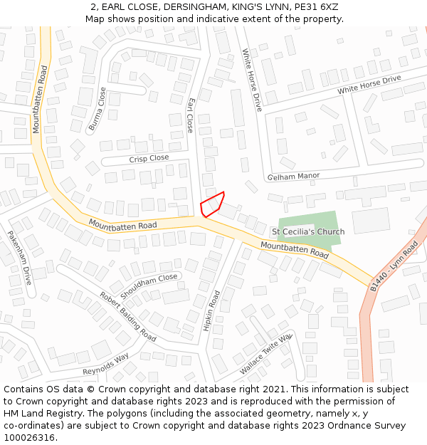 2, EARL CLOSE, DERSINGHAM, KING'S LYNN, PE31 6XZ: Location map and indicative extent of plot
