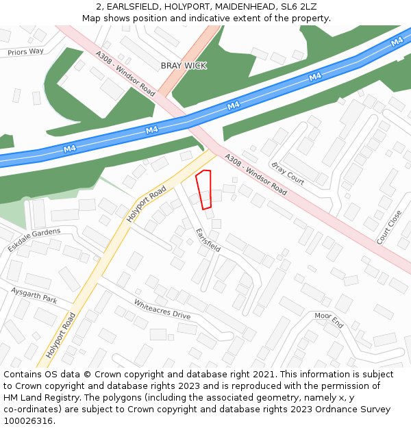 2, EARLSFIELD, HOLYPORT, MAIDENHEAD, SL6 2LZ: Location map and indicative extent of plot