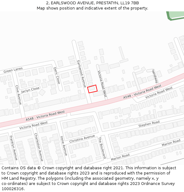 2, EARLSWOOD AVENUE, PRESTATYN, LL19 7BB: Location map and indicative extent of plot