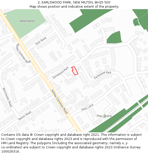 2, EARLSWOOD PARK, NEW MILTON, BH25 5GY: Location map and indicative extent of plot