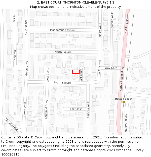 2, EAST COURT, THORNTON-CLEVELEYS, FY5 1JS: Location map and indicative extent of plot