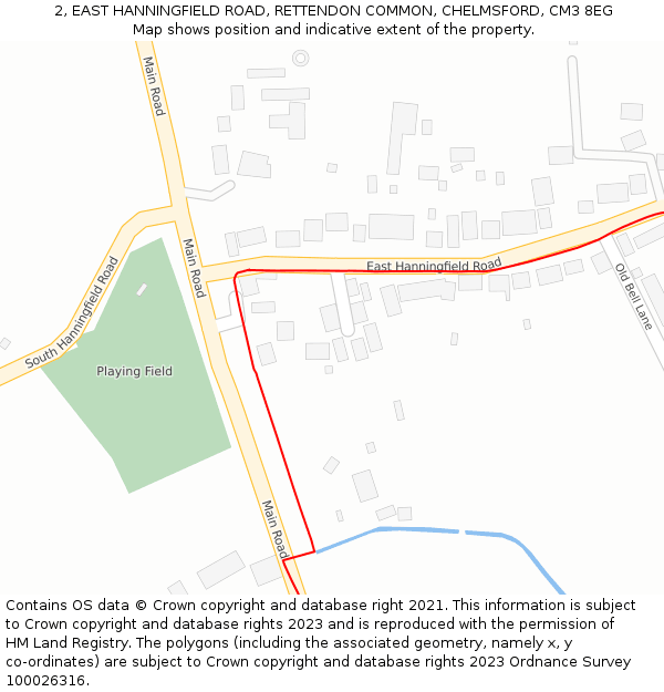 2, EAST HANNINGFIELD ROAD, RETTENDON COMMON, CHELMSFORD, CM3 8EG: Location map and indicative extent of plot