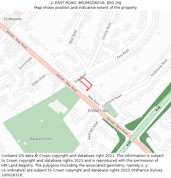 2, EAST ROAD, BROMSGROVE, B60 2NJ: Location map and indicative extent of plot