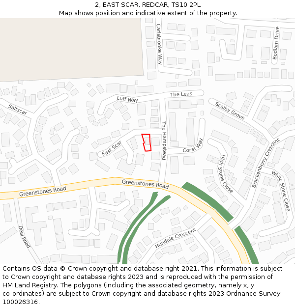 2, EAST SCAR, REDCAR, TS10 2PL: Location map and indicative extent of plot