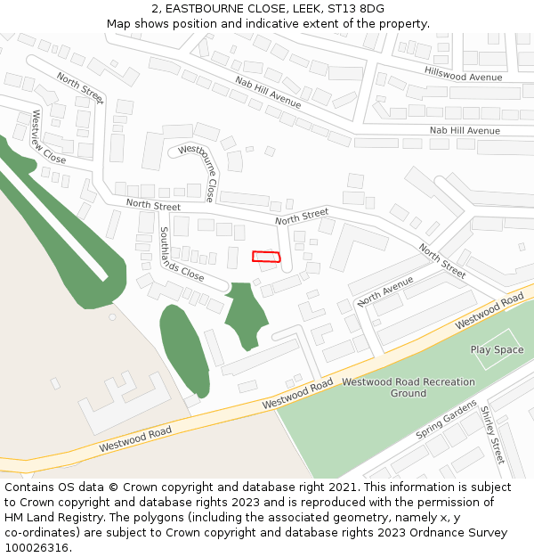 2, EASTBOURNE CLOSE, LEEK, ST13 8DG: Location map and indicative extent of plot