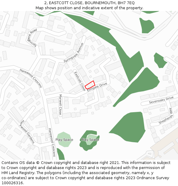 2, EASTCOTT CLOSE, BOURNEMOUTH, BH7 7EQ: Location map and indicative extent of plot