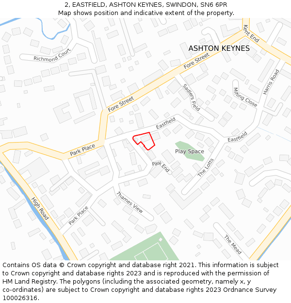 2, EASTFIELD, ASHTON KEYNES, SWINDON, SN6 6PR: Location map and indicative extent of plot