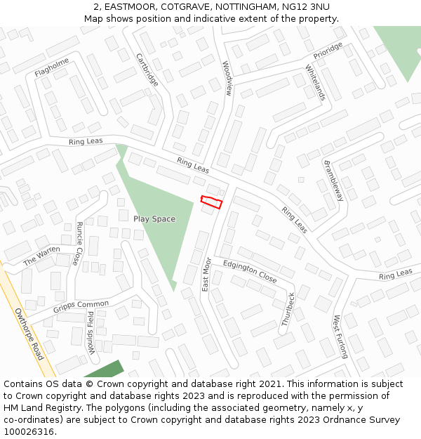 2, EASTMOOR, COTGRAVE, NOTTINGHAM, NG12 3NU: Location map and indicative extent of plot