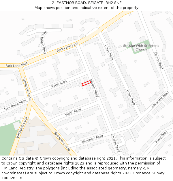 2, EASTNOR ROAD, REIGATE, RH2 8NE: Location map and indicative extent of plot