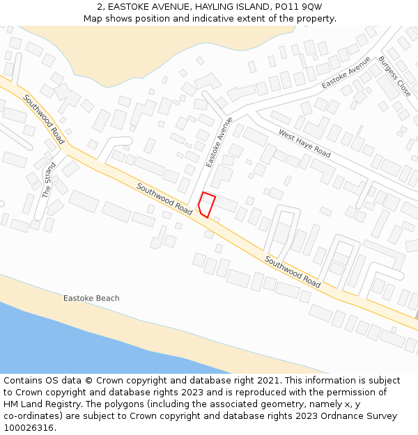 2, EASTOKE AVENUE, HAYLING ISLAND, PO11 9QW: Location map and indicative extent of plot