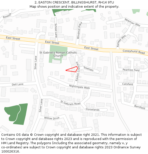 2, EASTON CRESCENT, BILLINGSHURST, RH14 9TU: Location map and indicative extent of plot