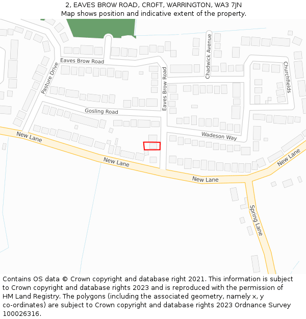 2, EAVES BROW ROAD, CROFT, WARRINGTON, WA3 7JN: Location map and indicative extent of plot