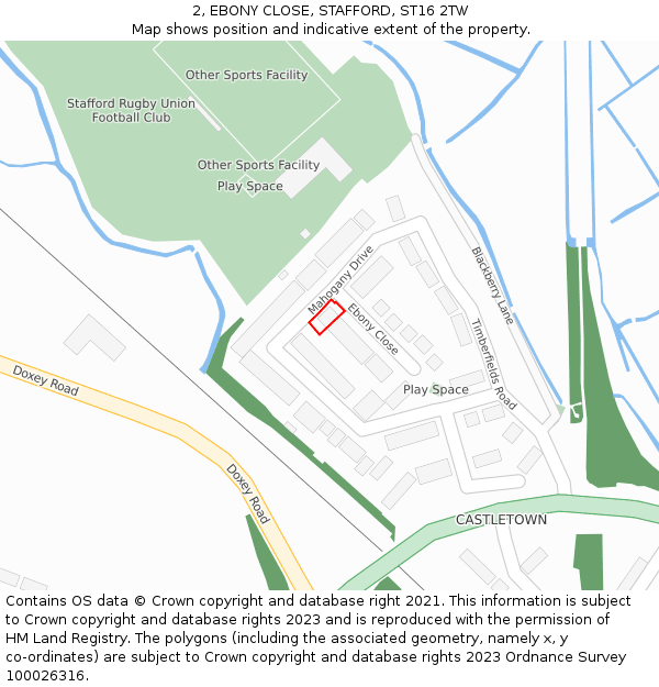 2, EBONY CLOSE, STAFFORD, ST16 2TW: Location map and indicative extent of plot