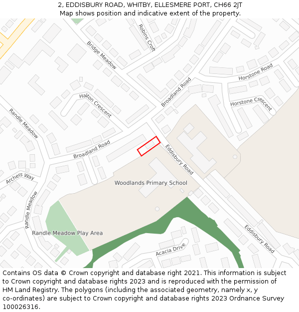 2, EDDISBURY ROAD, WHITBY, ELLESMERE PORT, CH66 2JT: Location map and indicative extent of plot
