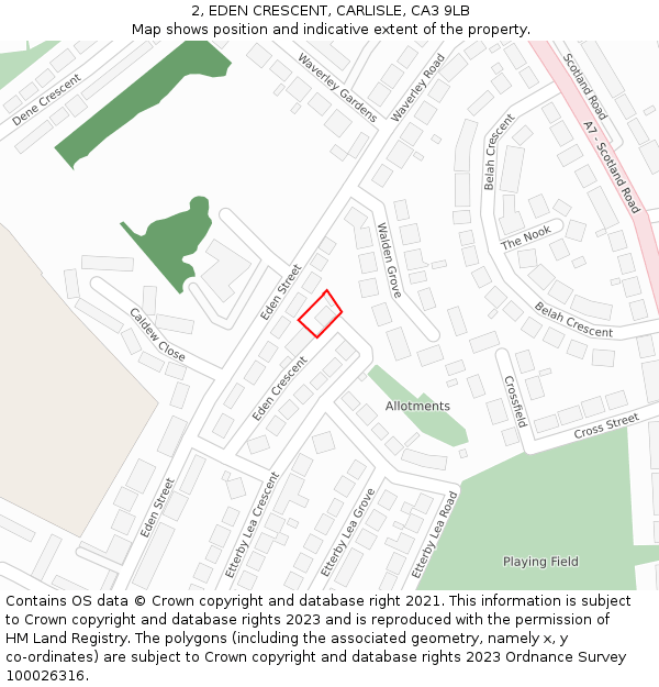 2, EDEN CRESCENT, CARLISLE, CA3 9LB: Location map and indicative extent of plot