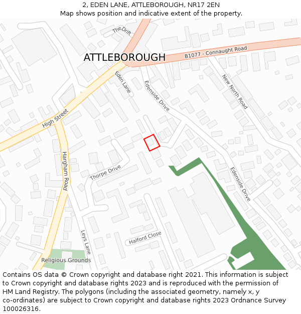 2, EDEN LANE, ATTLEBOROUGH, NR17 2EN: Location map and indicative extent of plot