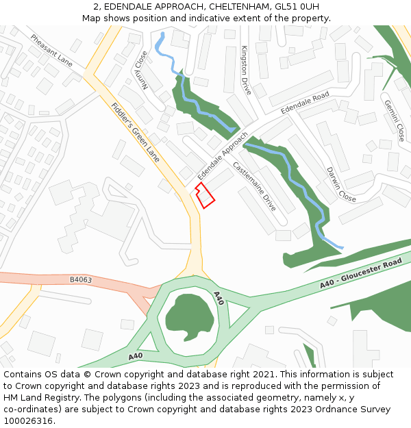 2, EDENDALE APPROACH, CHELTENHAM, GL51 0UH: Location map and indicative extent of plot