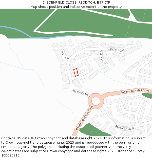 2, EDENFIELD CLOSE, REDDITCH, B97 6TP: Location map and indicative extent of plot